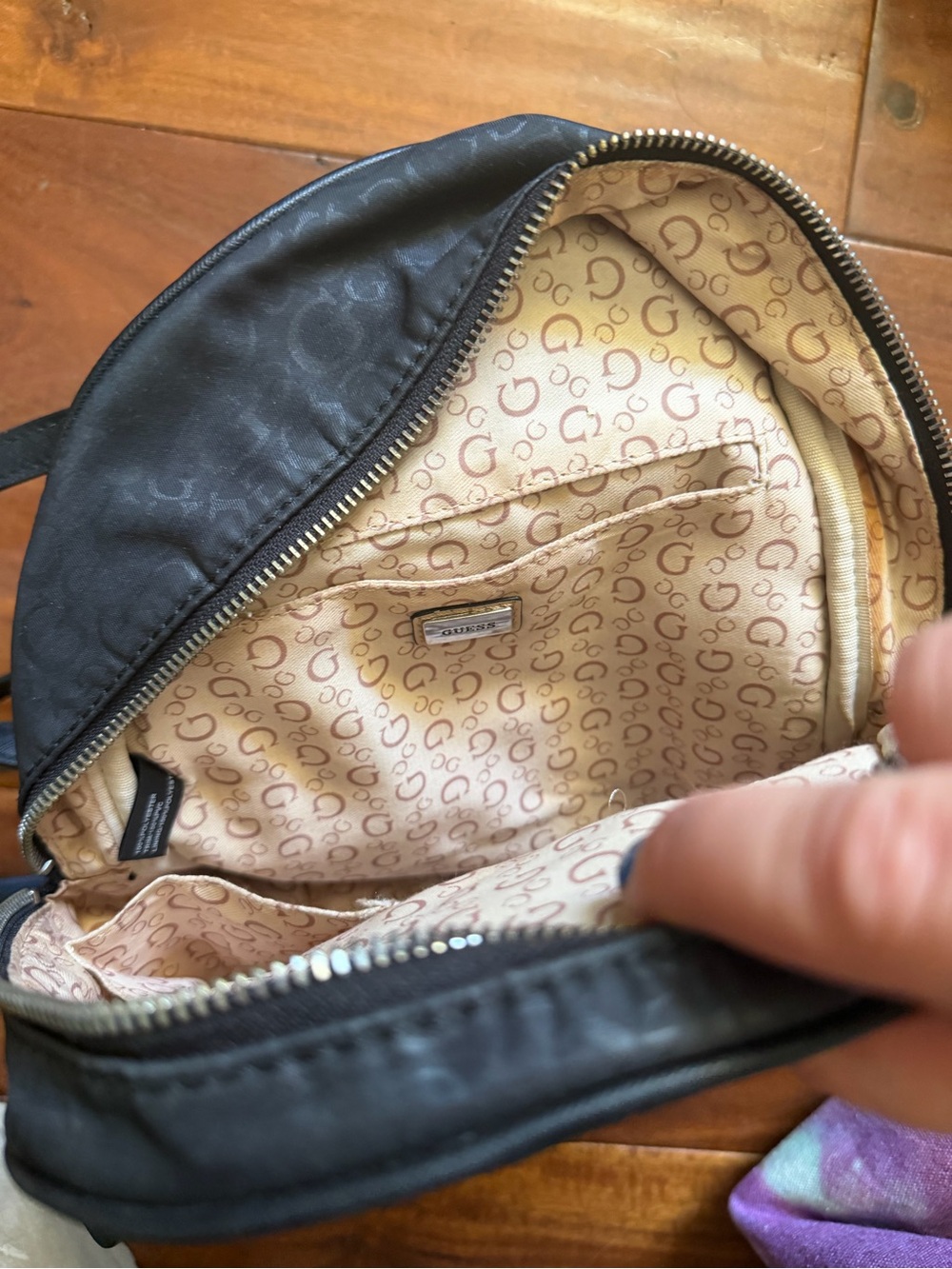 GUESS Black Monogram Mini Backpack - Picture 2 of 3